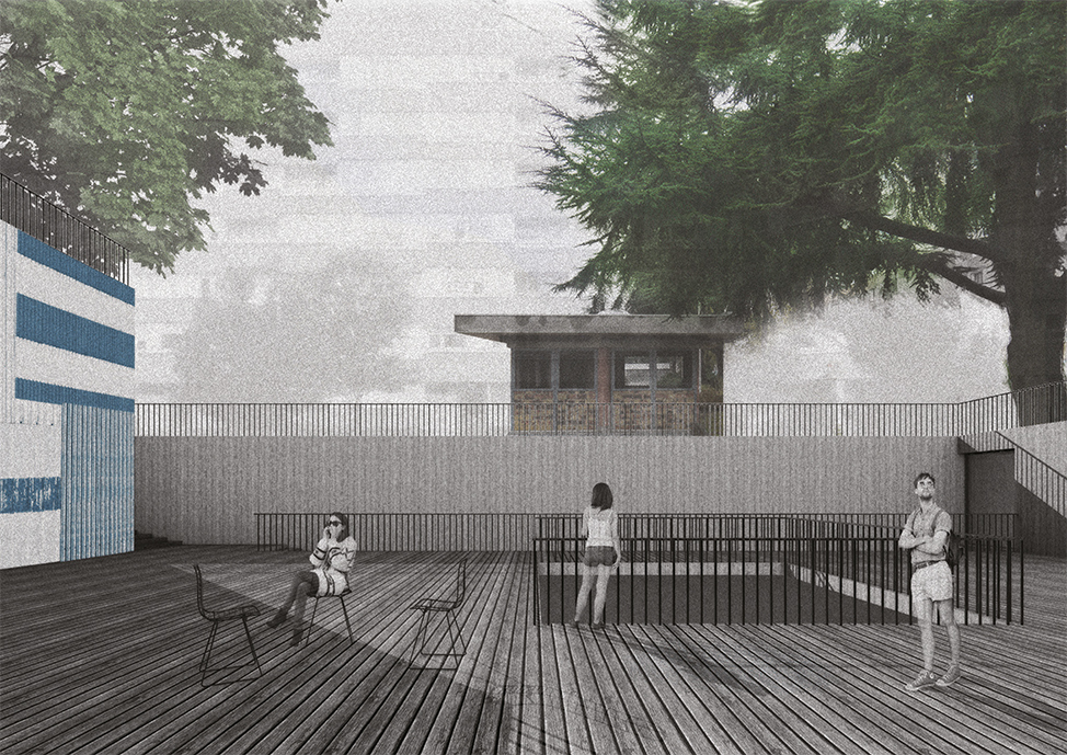 Perspective du projet sur patio principal.<br>Document personnel - Archicad - Cinema 4d - Adobe Photoshop