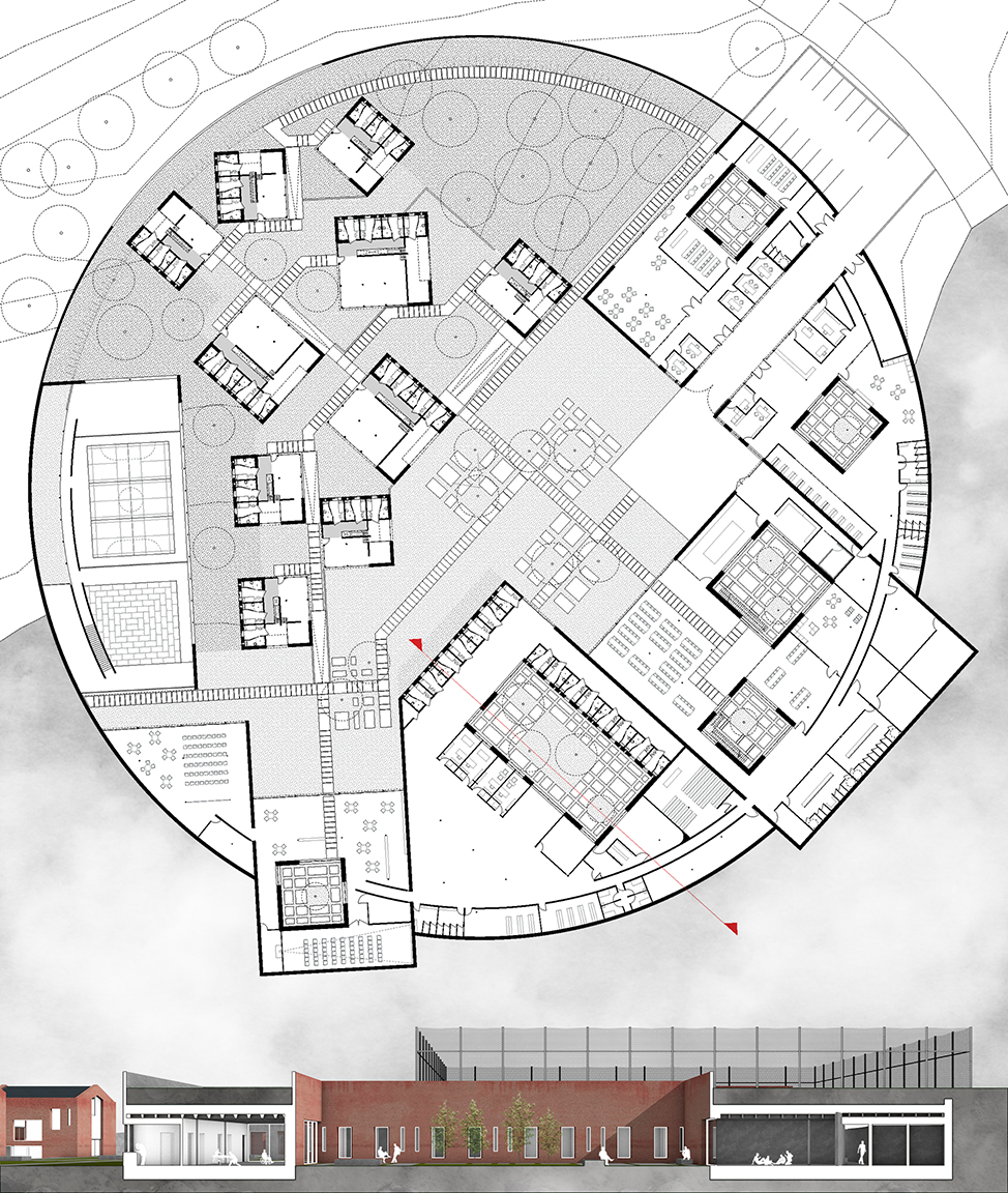 Plan de rez-de-chausée et Coupe transversale <br>Document personnel - Archicad - Cinema 4d - Adobe Photoshop