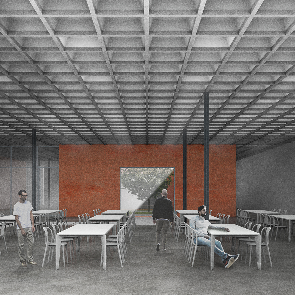 Perspective sur Réfectoire.<br>Document personnel - Cinema 4d - Adobe Photoshop